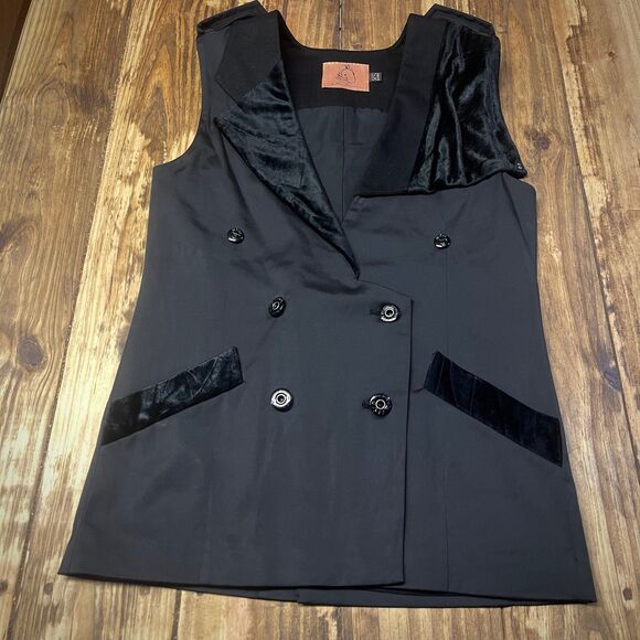 Rotten Banana Black Velvet Trim Double Breasted Vest XS - Picture 1 of 6